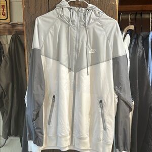 Nike Gray and White Windbreaker Athletic Jacket